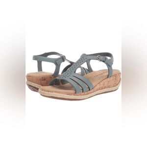 Easy Street Gray Sandals with Woven Straps and Cork Wedge